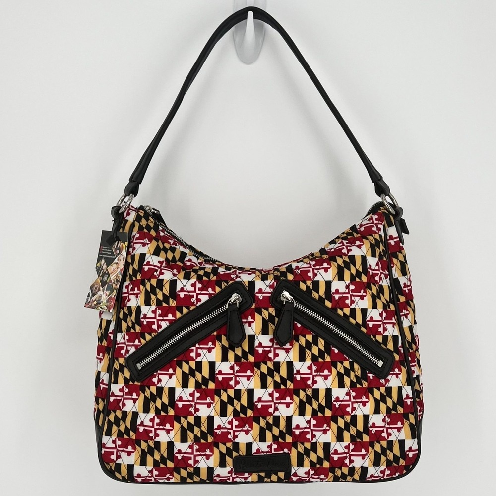 Route One Apparel Maryland Flag Inspired Shoulder Bag Red Yellow Quilted Pockets
